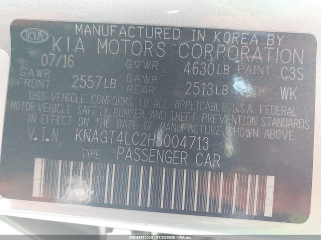 KIA OPTIMA HYBRID 2017 KNAGT4LC2H5004713 Image 9