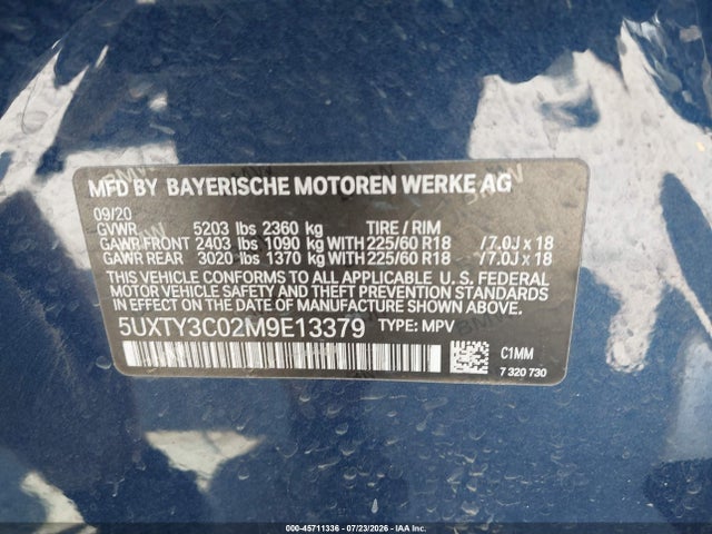 Продаж на аукціоні авто 2021 Bmw X3 Sdrive30i, vin: 5UXTY3C02M9E13379, номер лоту: 45711336