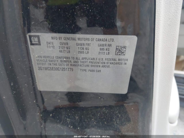 Aukcja sprzedaży 2012 Chevrolet Impala Ltz, vin: 2G1WC5E30C1251779, numer aukcji: 45711347