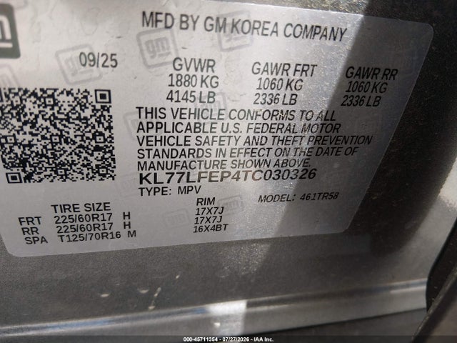 45711354 :رقم المزاد ، KL77LFEP4TC030326 vin ، 2026 Chevrolet Trax Fwd Ls مزاد بيع