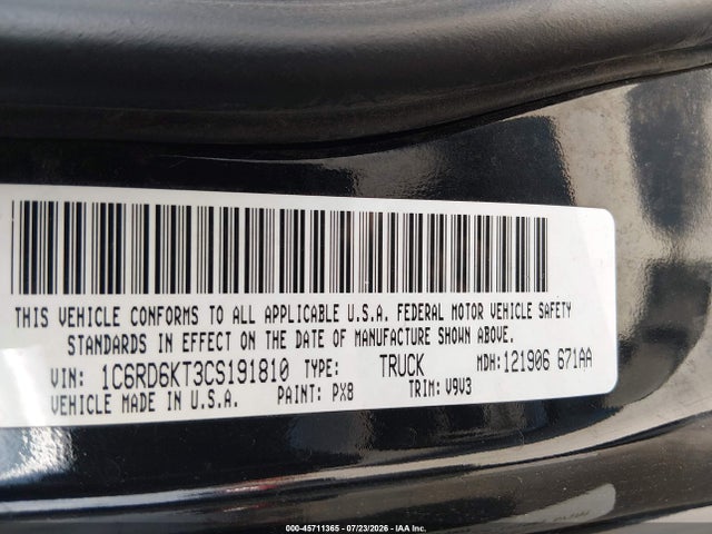 45711365 :رقم المزاد ، 1C6RD6KT3CS191810 vin ، 2012 Ram 1500 Express مزاد بيع