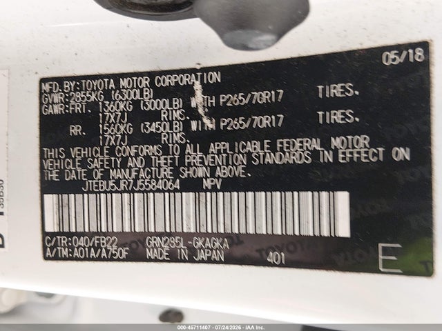 Toyota 4RUNNER SR5 2018 JTEBU5JR7J5584064 Image 9