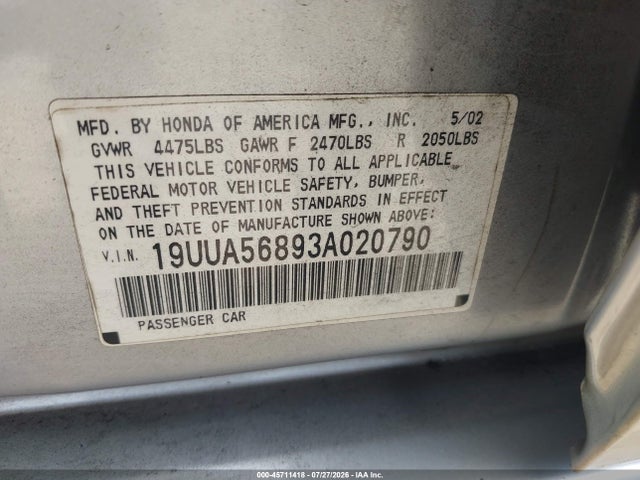Продаж на аукціоні авто 2003 Acura Tl 3.2 Type S, vin: 19UUA56893A020790, номер лоту: 45711418