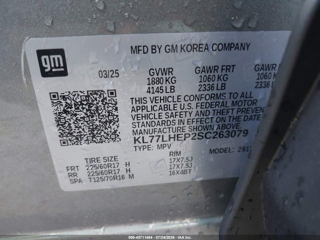 Продажа на аукционе авто 2025 Chevrolet Trax Fwd Lt, vin: KL77LHEP2SC263079, номер лота: 45711484