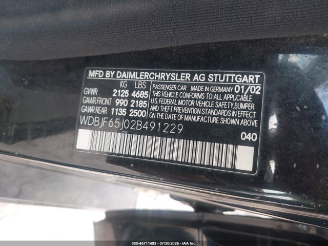 Продажа на аукционе авто 2002 Mercedes-benz E 320 Special Edition, vin: WDBJF65J02B491229, номер лота: 45711493