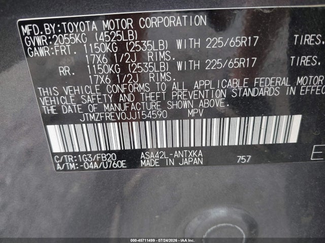 JTMZFREV0JJ154590 Toyota RAV4 LE