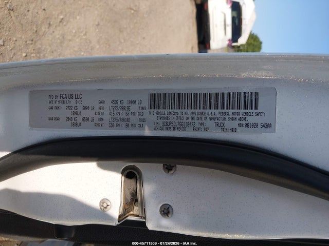 2016 Ram 2500 Big Horn მანქანა იყიდება აუქციონზე, vin: 3C6UR5DL7GG118472, აუქციონის ნომერი: 45711509