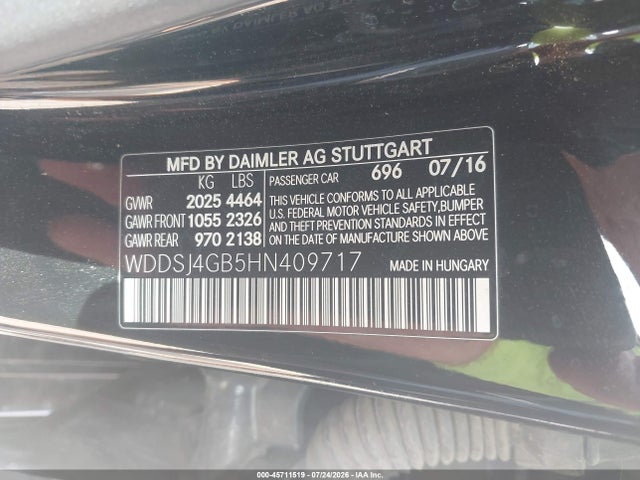 45711519 :رقم المزاد ، WDDSJ4GB5HN409717 vin ، 2017 Mercedes-benz Cla 250 4matic مزاد بيع
