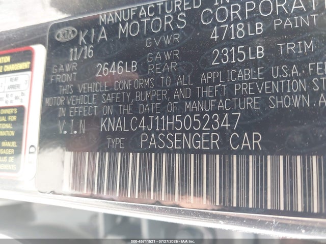 Aukcja sprzedaży 2017 Kia Cadenza Premium, vin: KNALC4J11H5052347, numer aukcji: 45711521