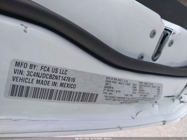 45711522 :رقم المزاد ، 3C4NJDCB2NT147616 vin ، 2022 Jeep Compass Limited 4x4 مزاد بيع