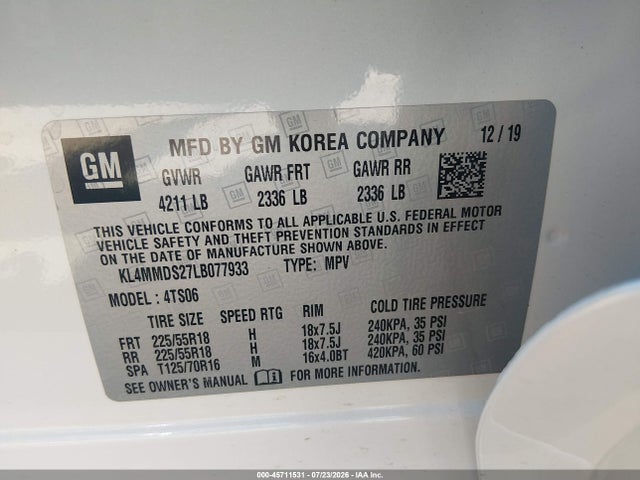 Aukcja sprzedaży 2020 Buick Encore Gx Fwd Select, vin: KL4MMDS27LB077933, numer aukcji: 45711531