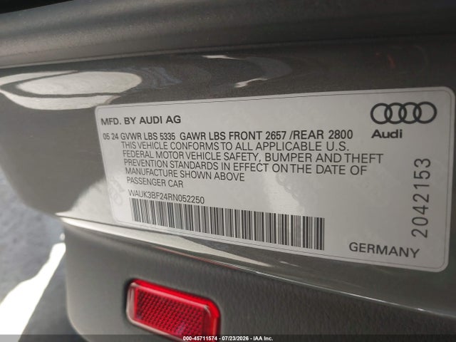 45711574 :رقم المزاد ، WAUK3BF24RN052250 vin ، 2024 Audi A6 Premium 45 Tfsi Quattro S Tronic مزاد بيع