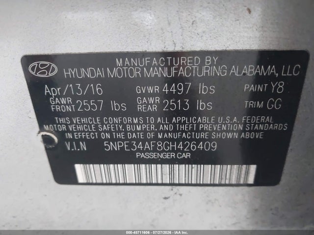 Aukcja sprzedaży 2016 Hyundai Sonata Sport, vin: 5NPE34AF8GH426409, numer aukcji: 45711606