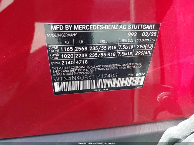 Продаж на аукціоні авто 2026 Mercedes-benz Gla 250 4matic, vin: W1N4N4GB6TJ747403, номер лоту: 45711626