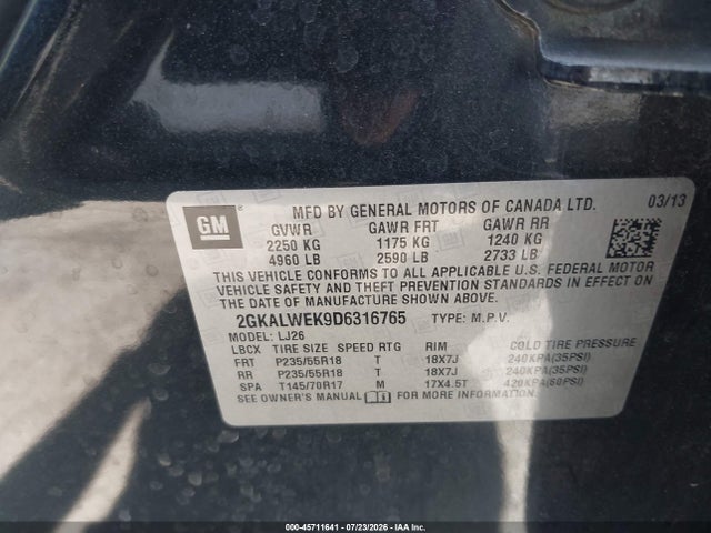 45711641 :رقم المزاد ، 2GKALWEK9D6316765 vin ، 2013 Gmc Terrain Slt-2 مزاد بيع
