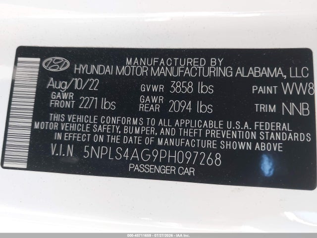 5NPLS4AG9PH097268 Hyundai ELANTRA SEL