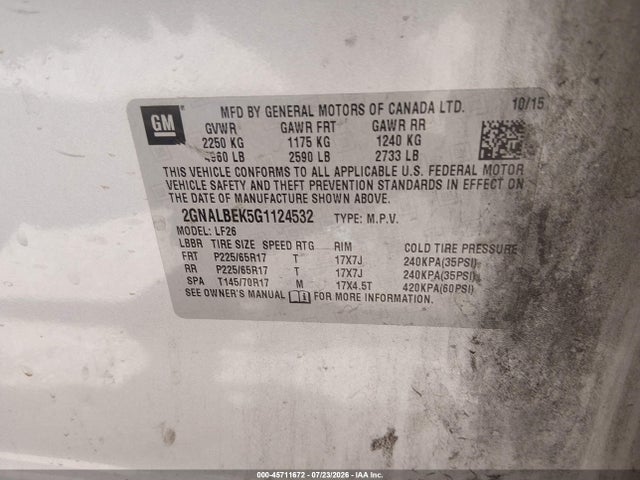 Chevrolet EQUINOX LS 2016 2GNALBEK5G1124532 Image 9