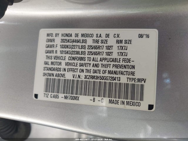 Honda CR-V EX 2016 3CZRM3H50GG720413 Image 9