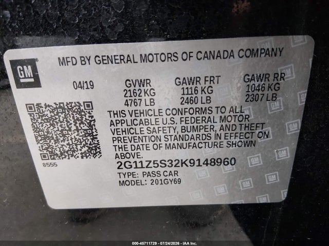 Aukcja sprzedaży 2019 Chevrolet Impala Lt, vin: 2G11Z5S32K9148960, numer aukcji: 45711729