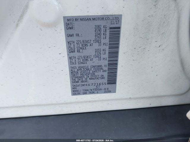 5N1AT2MT4JC721655 Nissan ROGUE SV