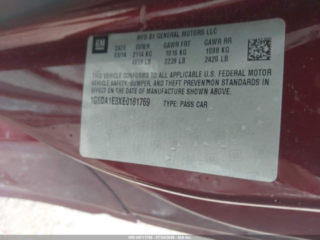 2014 Cadillac Cts Standard მანქანა იყიდება აუქციონზე, vin: 1G6DA1E3XE0181769, აუქციონის ნომერი: 45711765