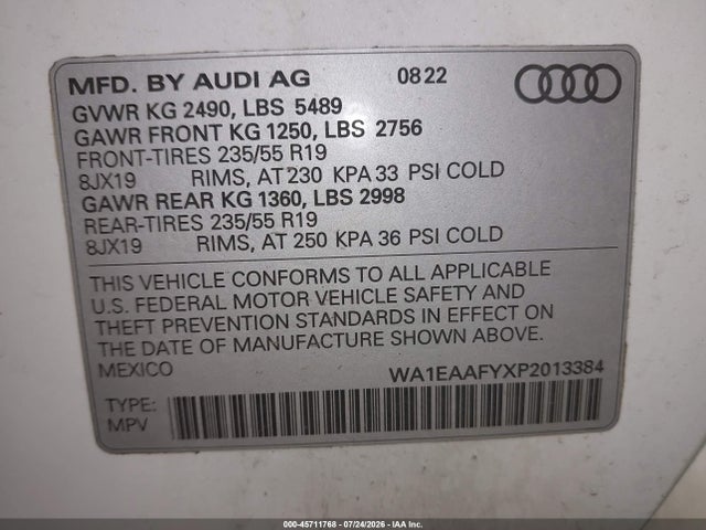WA1EAAFYXP2013384 Audi Q5 Premium Plus 45 Tfsi S Line Quattro