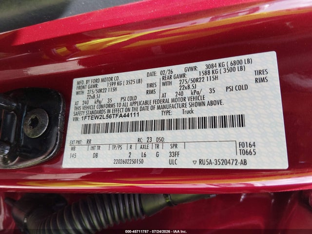 Продажа на аукционе авто 2026 Ford F-150 Stx, vin: 1FTEW2L56TFA44111, номер лота: 45711787