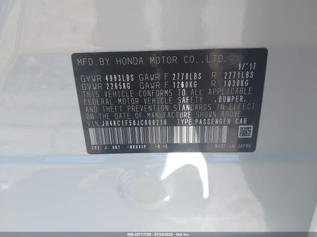 Продаж на аукціоні авто 2018 Acura Rlx, vin: JH4KC1F50JC000216, номер лоту: 45711795