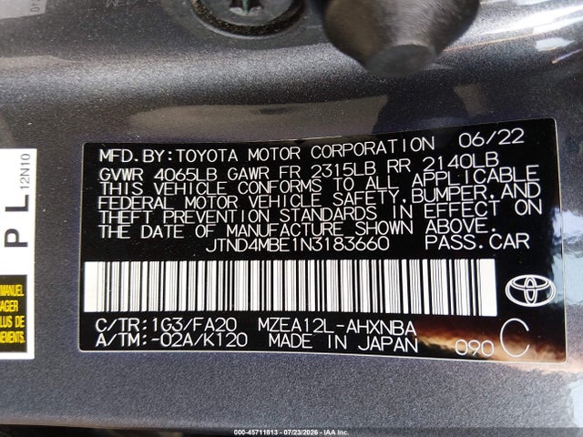 Toyota COROLLA SE 2022 JTND4MBE1N3183660 Image 9