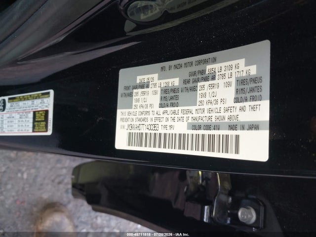 Aukcja sprzedaży 2026 Mazda Cx-90 3.3 Turbo Select, vin: JM3KKAHD7T1400353, numer aukcji: 45711818