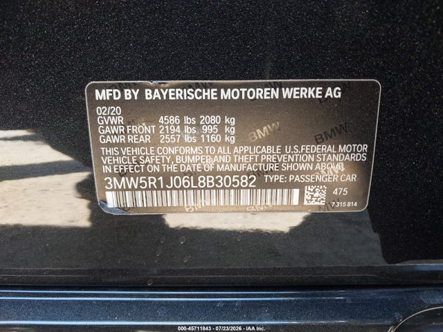 BMW 330I 2020 3MW5R1J06L8B30582 Image 9