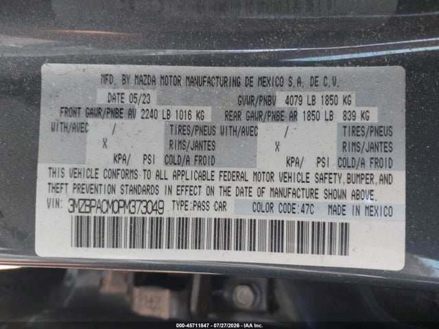 Aukcja sprzedaży 2023 Mazda Mazda3 2.5 S Carbon Edition, vin: 3MZBPACM0PM373049, numer aukcji: 45711847