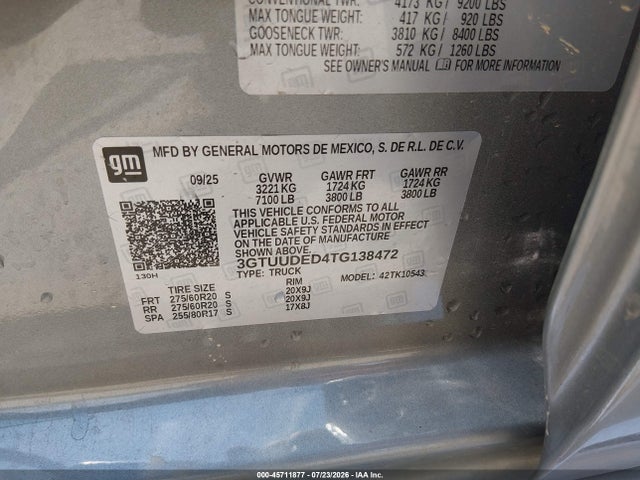 45711877 :رقم المزاد ، 3GTUUDED4TG138472 vin ، 2026 Gmc Sierra 1500 , Short Bed, Slt, 4wd مزاد بيع