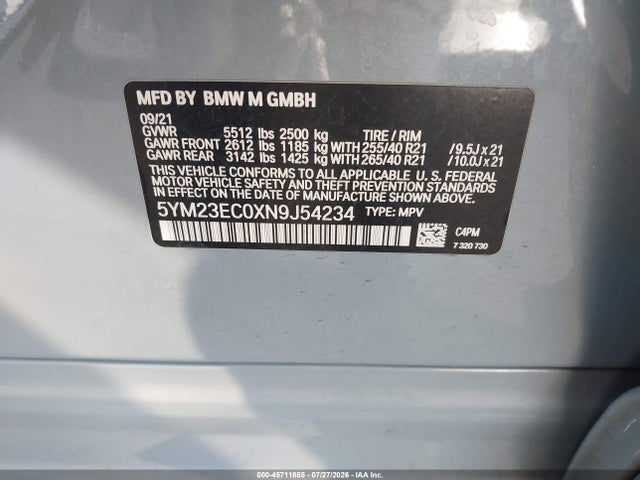 2022 Bmw X4 M მანქანა იყიდება აუქციონზე, vin: 5YM23EC0XN9J54234, აუქციონის ნომერი: 45711885