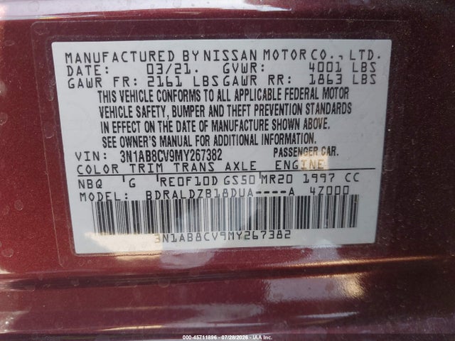 3N1AB8CV9MY267382 Nissan Sentra Sv Xtronic Cvt