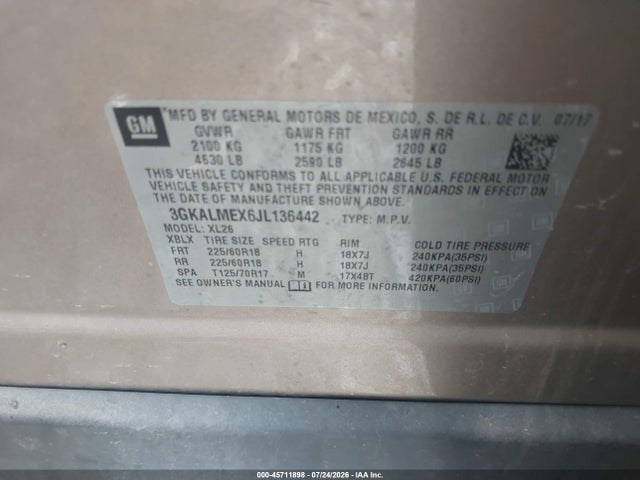 Продаж на аукціоні авто 2018 Gmc Terrain Sle, vin: 3GKALMEX6JL136442, номер лоту: 45711898