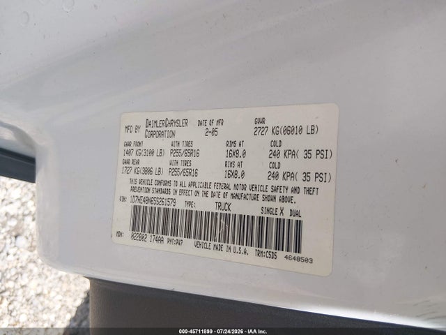 45711899 :رقم المزاد ، 1D7HE48N65S261579 vin ، 2005 Dodge Dakota Slt مزاد بيع