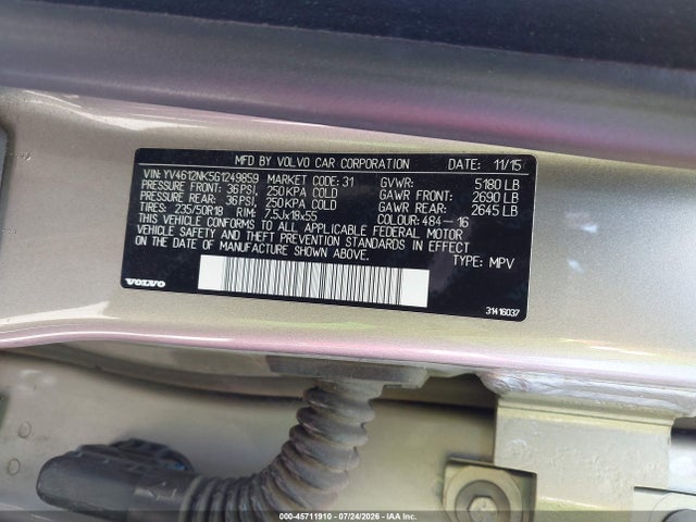 Aukcja sprzedaży 2016 Volvo Xc70 T5 Premier, vin: YV4612NK5G1249859, numer aukcji: 45711910