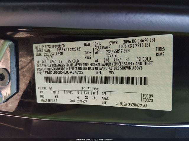 Ford ESCAPE SE 2018 1FMCU0GD4JUA64722 Image 9