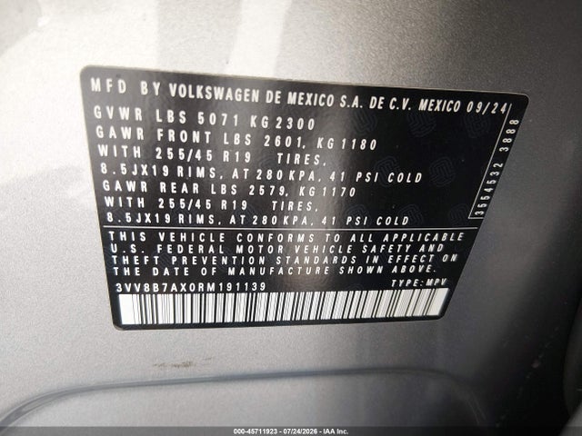 3VV8B7AX0RM191139 Volkswagen Tiguan 2.0t Se R-line Black