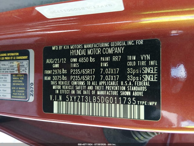 Aukcja sprzedaży 2013 Hyundai Santa Fe Sport, vin: 5XYZT3LB5DG011735, numer aukcji: 45711924