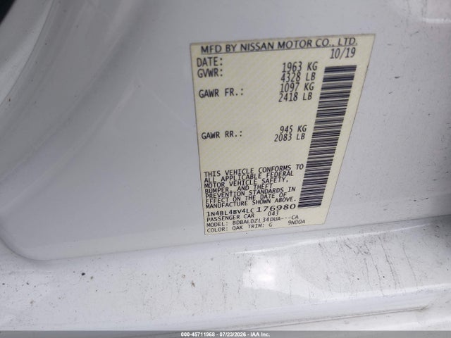 1N4BL4BV4LC176980 Nissan Altima S Fwd