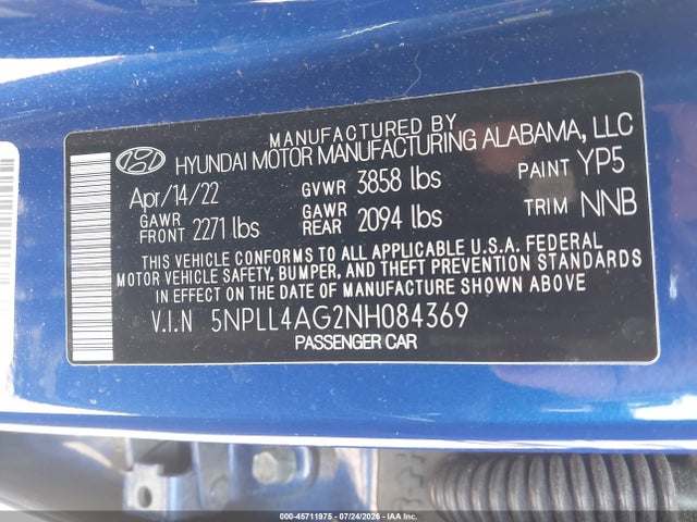 Aukcja sprzedaży 2022 Hyundai Elantra Se, vin: 5NPLL4AG2NH084369, numer aukcji: 45711975
