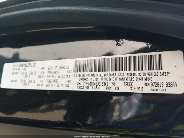 Aukcja sprzedaży 2008 Dodge Ram 1500 St/sxt, vin: 1D7HA16K48J215343, numer aukcji: 45711980