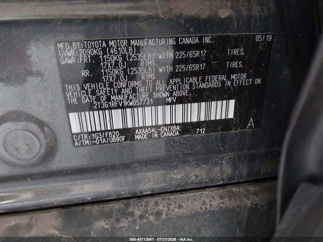 Продажа на аукционе авто 2019 Toyota Rav4 Le, vin: 2T3G1RFV1KW057731, номер лота: 45712001