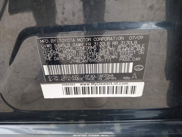 Продаж на аукціоні авто 2009 Lexus Ls 460, vin: JTHBL46F595091171, номер лоту: 45712023