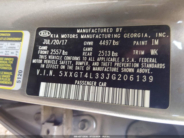 KIA Optima 2018 5XXGT4L33JG206139 Image 9