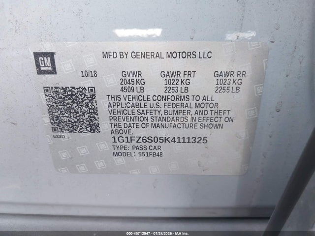 1G1FZ6S05K4111325 Chevrolet Bolt Ev Premier