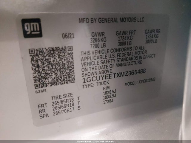 1GCUYEETXMZ365488 Chevrolet Silverado 1500 4wd Short Bed Rst