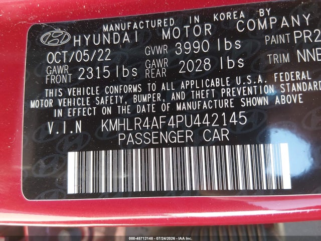 45712148 :رقم المزاد ، KMHLR4AF4PU442145 vin ، 2023 Hyundai Elantra N Line مزاد بيع